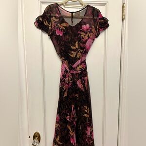 Tracy Reese Y2K Doen Silk Chiffon Ruffle Print Dress+ Silk Slip Dress. 2 in 1.